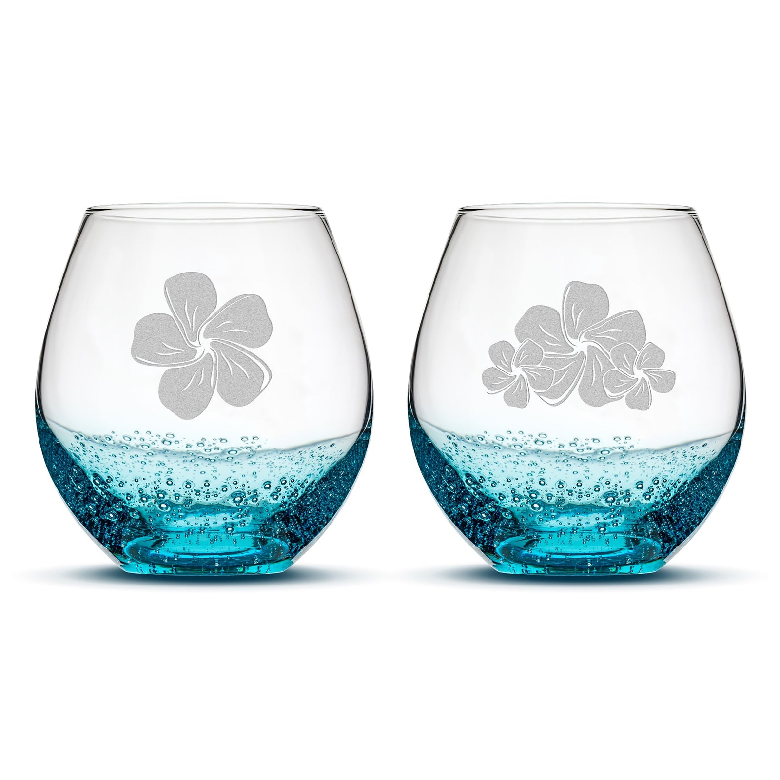 Bubble Wine Glasses, Plumerias, Set of 2