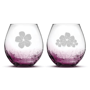 Crackle Wine Glasses, Plumerias, Set of 2