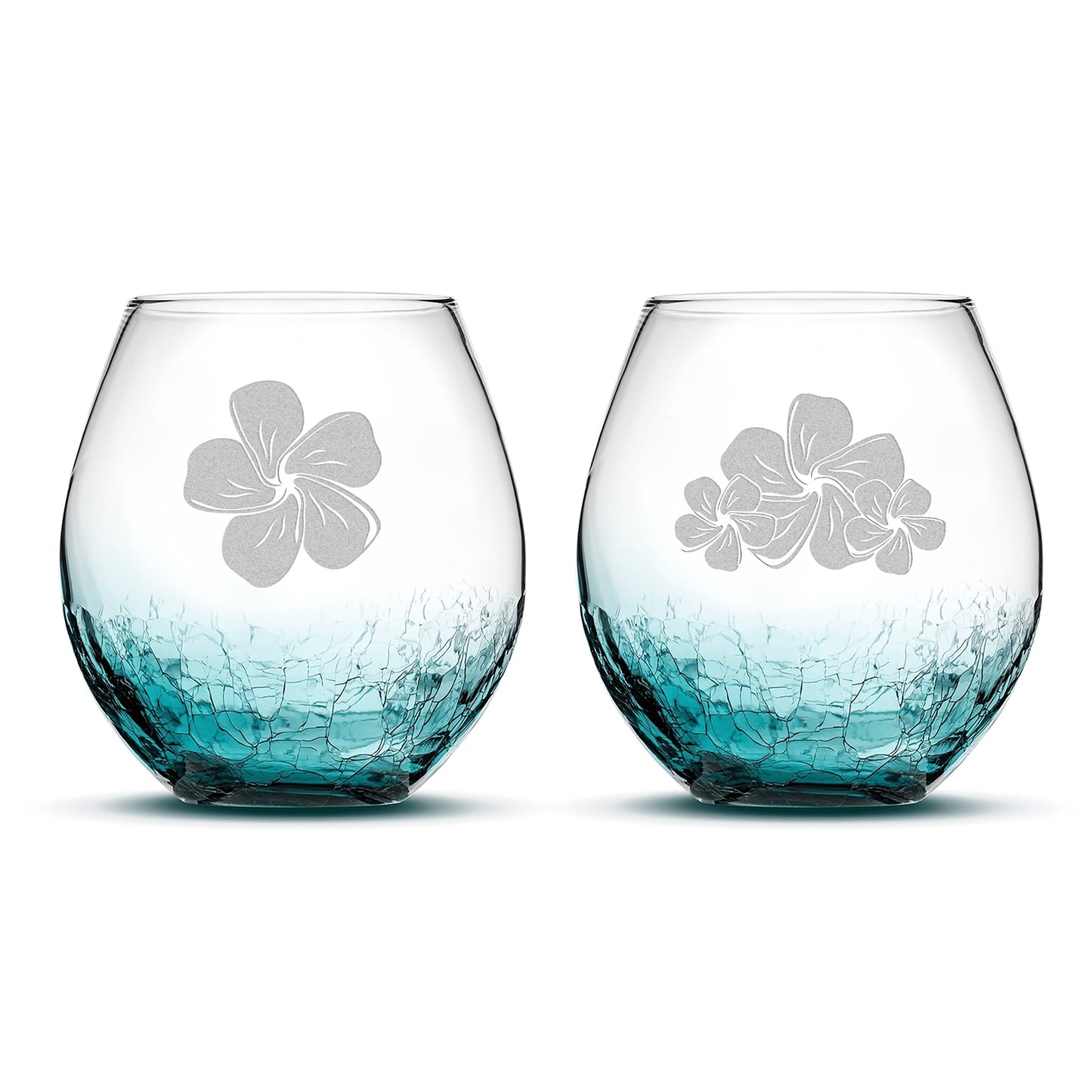 Crackle Wine Glasses, Plumerias, Set of 2