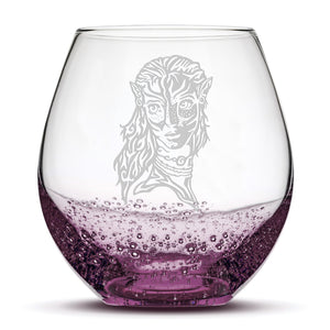 Bubble Wine Glass, Avatar Neytiri, Hand Etched, 18oz