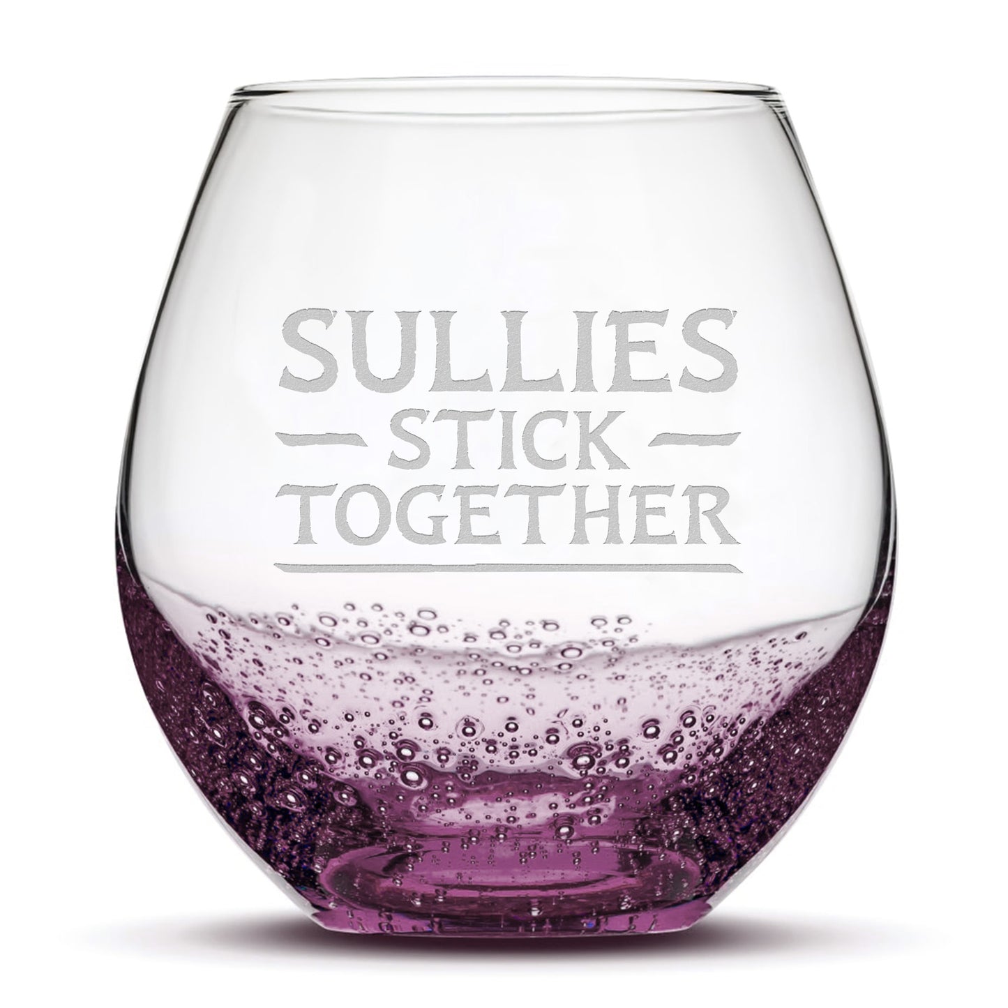 Bubble Wine Glass, Avatar Sullies Stick Together, Laser Etched or Hand Etched, 18oz