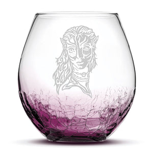 Crackle Wine Glass, Avatar Neytiri, Laser Etched or Hand Etched, 18oz