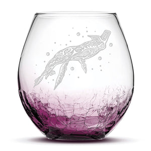 Crackle Wine Glass, Avatar Tulkun, Hand Etched, 18oz