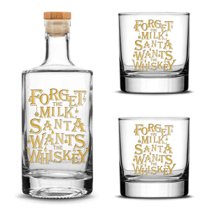Santa Wants The Whiskey Jersey Bottle Set with 2 Christmas Whiskey Glasses, Laser Etched or Hand Etched