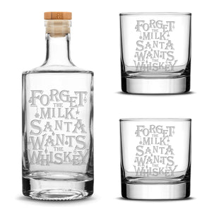 Santa Wants The Whiskey Jersey Bottle Set with 2 Christmas Whiskey Glasses