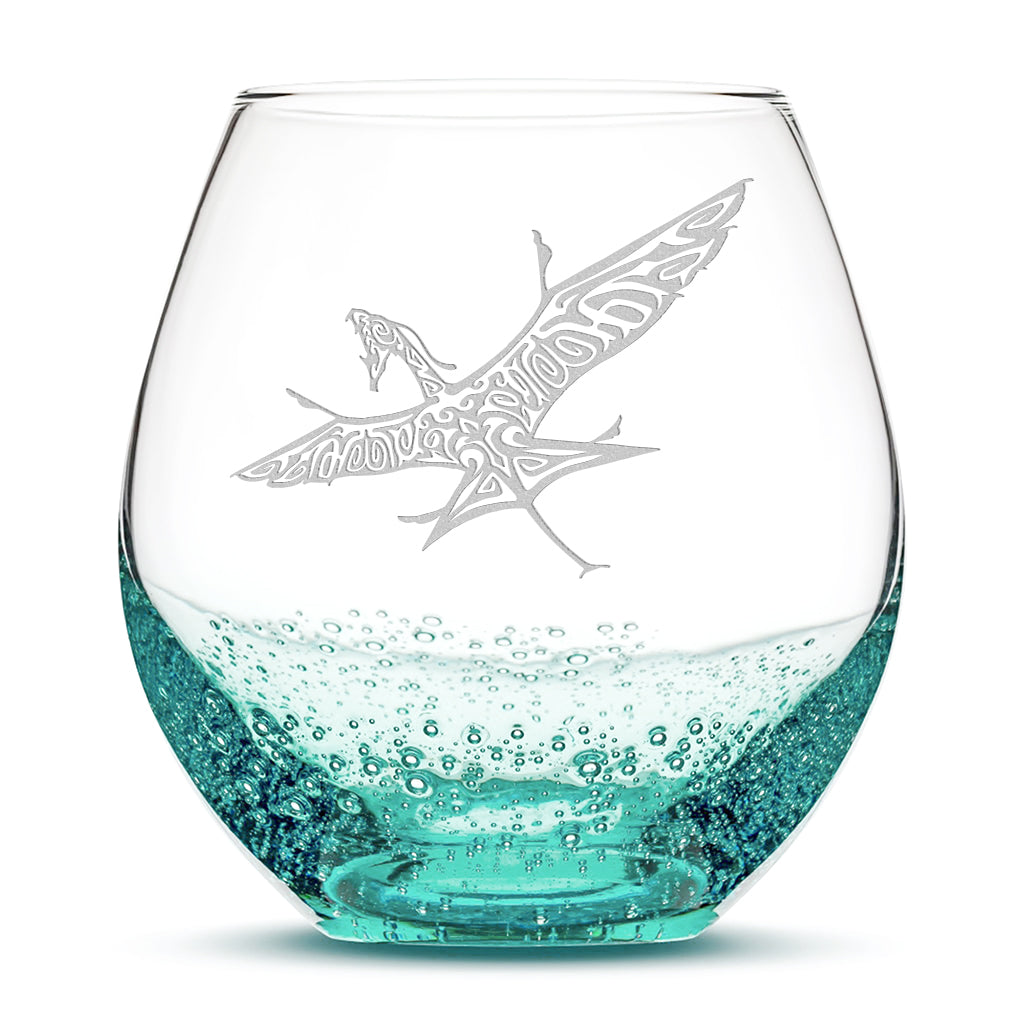 Bubble Wine Glass, Avatar Banshee, Laser Etched or Hand Etched, 18oz