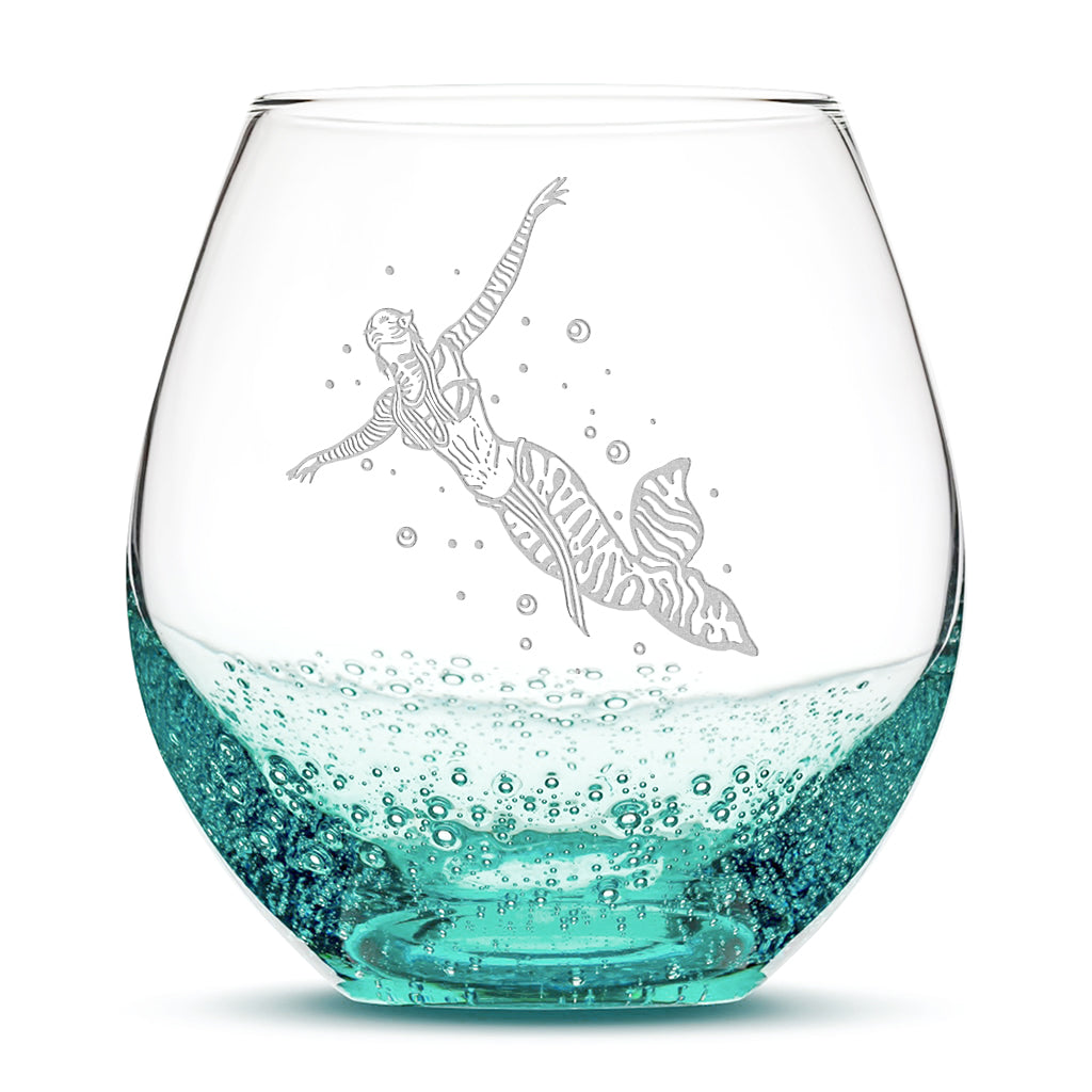 Bubble Wine Glass, Avatar Mermaid, Laser Etched or Hand Etched, 18oz