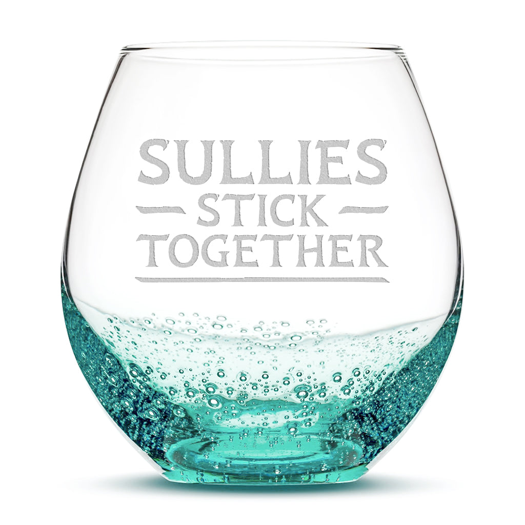 Bubble Wine Glass, Avatar Sullies Stick Together, Laser Etched or Hand Etched, 18oz