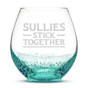 Bubble Wine Glass, Avatar Sullies Stick Together, Hand Etched, 18oz