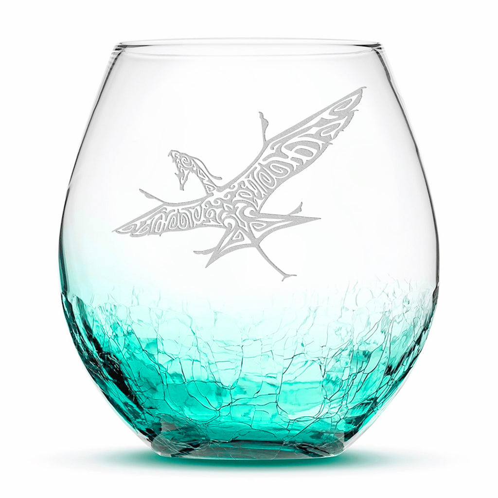 Crackle Wine Glass, Avatar Banshee, Laser Etched or Hand Etched, 18oz