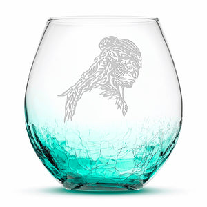Crackle Wine Glass, Avatar Tonowari, Hand Etched, 18oz