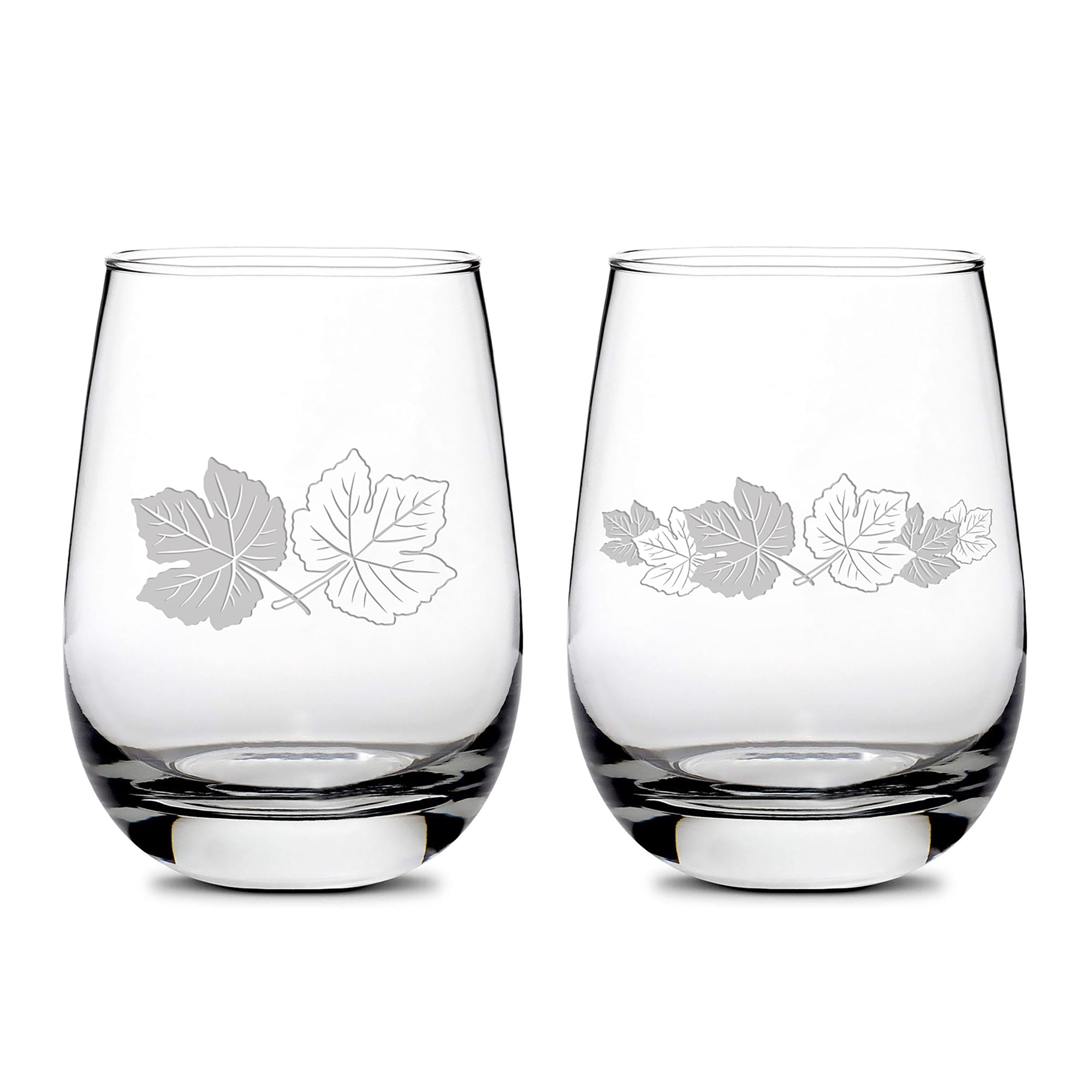 Premium Couple of Grape Leaves, Tulip Wine Glass, 16oz