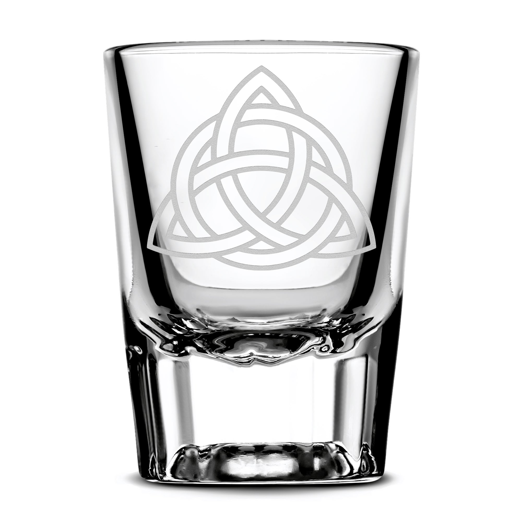 Premium Etched Shot Glass, Celtic Trinity, 2oz, Laser Etched or Hand Etched