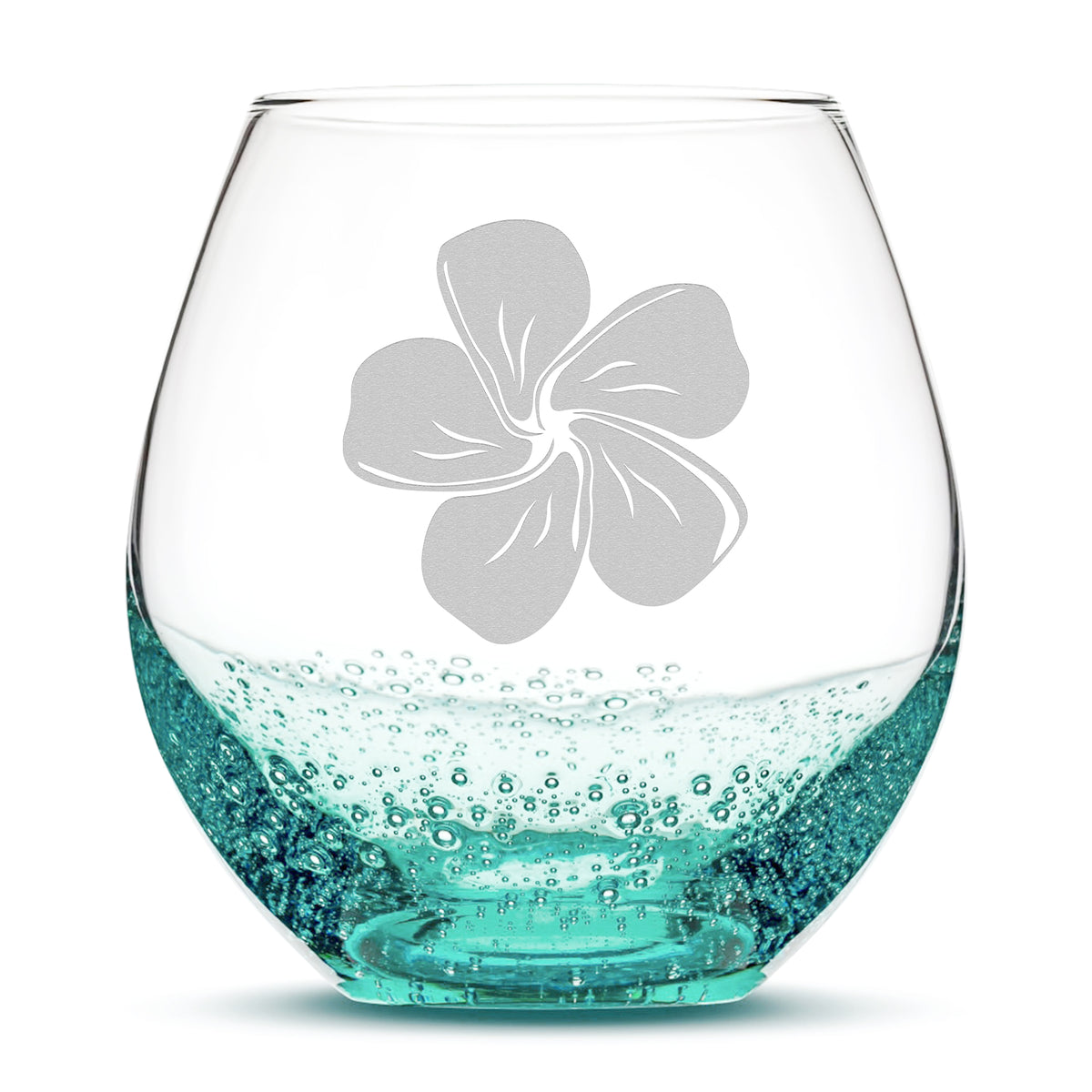 Bubble Wine Glass, 1 Plumeria, Laser Etched or Hand Etched, 18oz