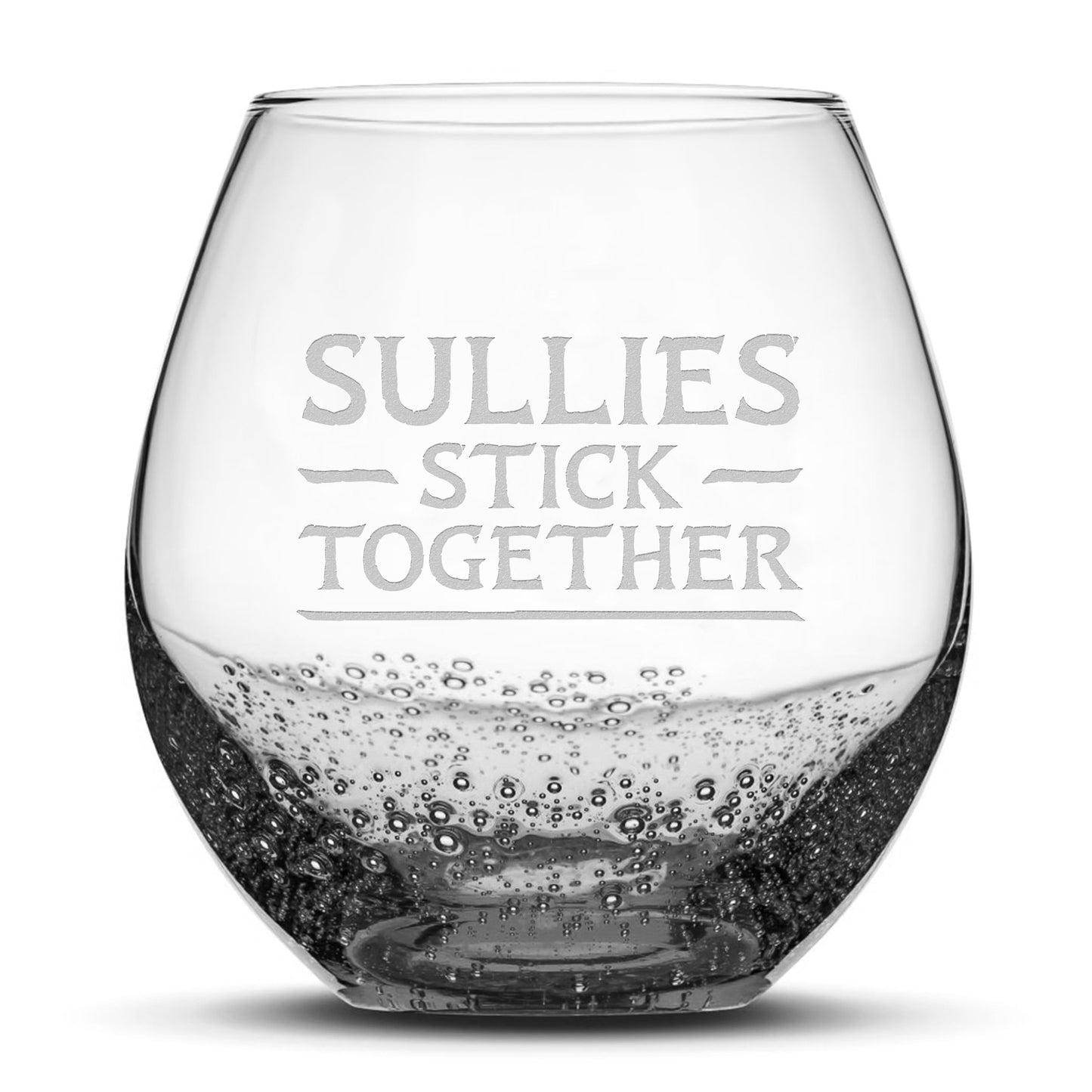 Bubble Wine Glass, Avatar Sullies Stick Together, Laser Etched or Hand Etched, 18oz