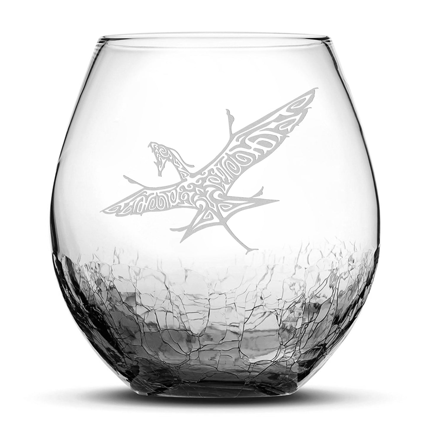Crackle Wine Glass, Avatar Banshee, Laser Etched or Hand Etched, 18oz
