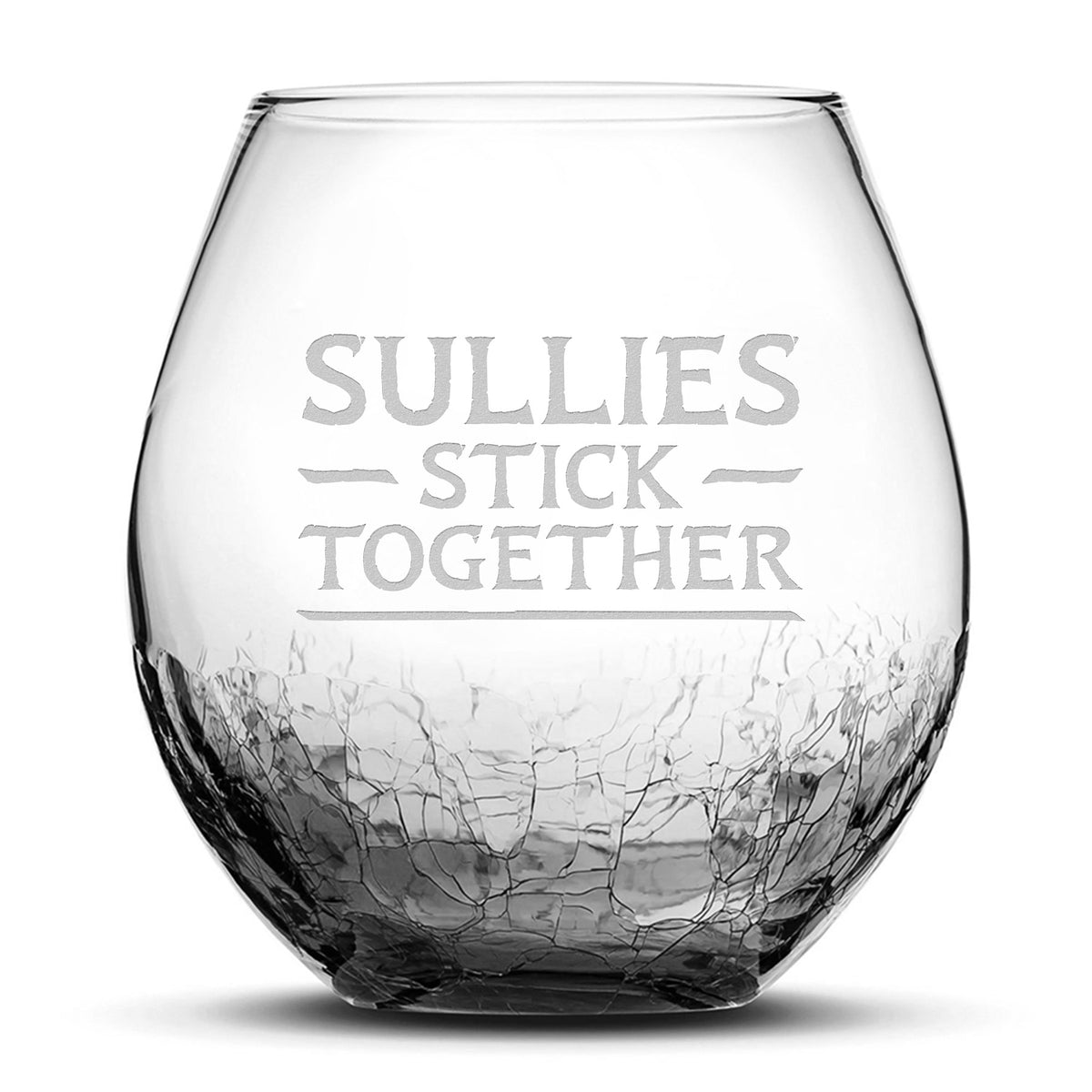 Crackle Wine Glass, Avatar Sullies Stick Together, Laser Etched or Hand Etched, 18oz