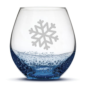 Bubble Wine Glass, Single Snowflake, Laser Etched or Hand Etched, 18oz