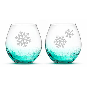 Crackle Wine Glasses, Snowflakes 2, Set of 2