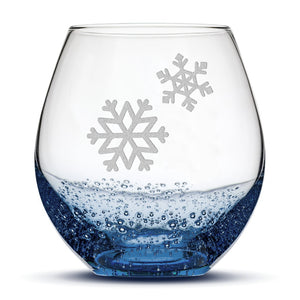 Bubble Wine Glass, Double Snowflakes, Laser Etched or Hand Etched, 18oz
