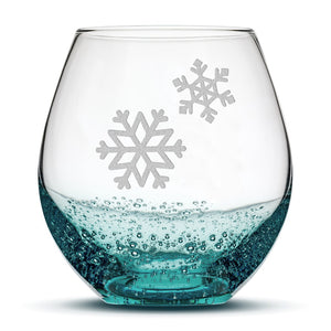 Bubble Wine Glass, Double Snowflakes, Laser Etched or Hand Etched, 18oz