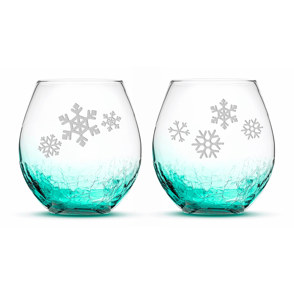 Crackle Wine Glasses, Snowflakes 1, Set of 2
