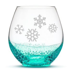 Bubble Wine Glass, 4 Snowflakes, Laser Etched or Hand Etched, 18oz