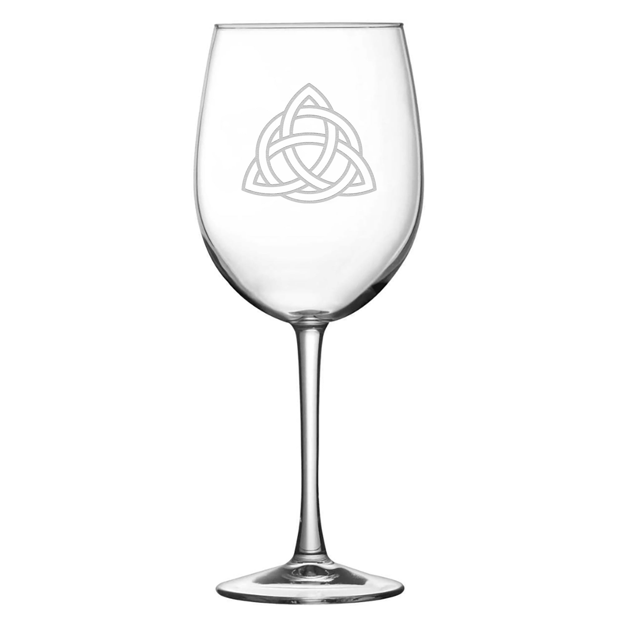 Stemmed Tulip Wine Glass, Celtic Trinity, 16oz, Laser Etched or Hand Etched