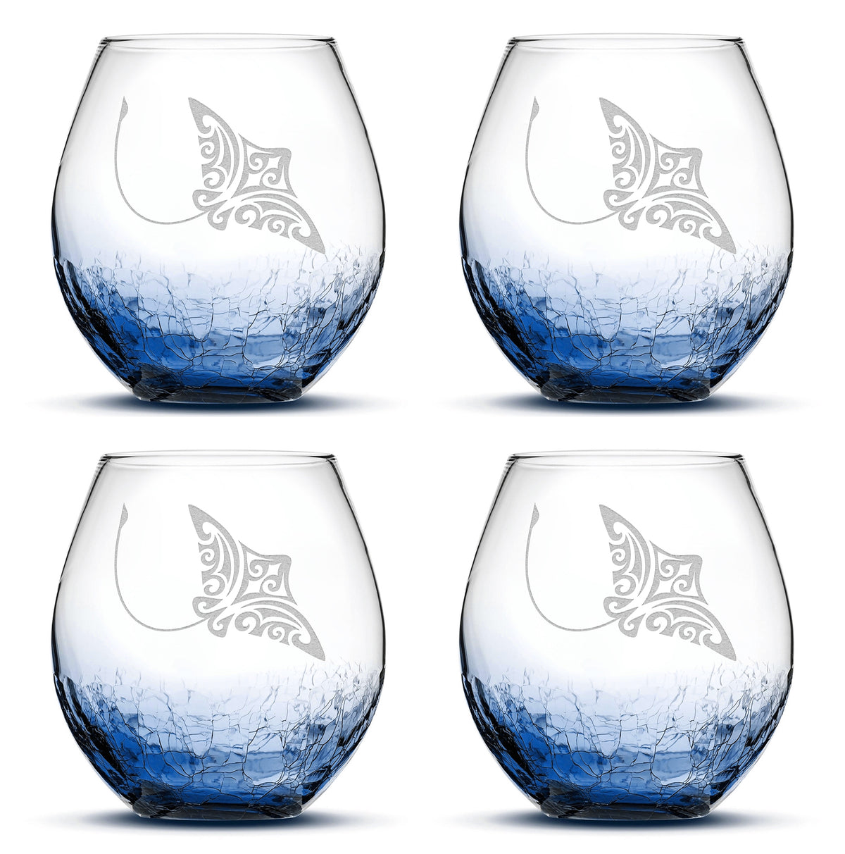 Crackle Stemless Wine Glasses, Plumeria, Set of 4, - Integrity Bottles