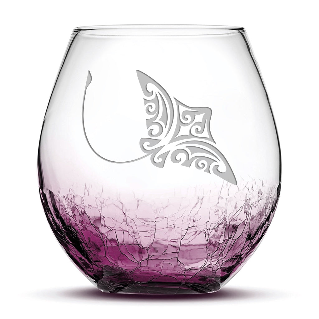 Choose Your Crackle Wine Glass with Tribal Sea Animal Designs
