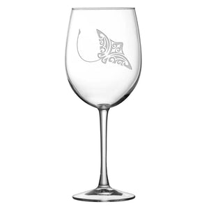 Premium Wine Glass, Stingray Design, 16oz, Laser Etched or Hand Etched