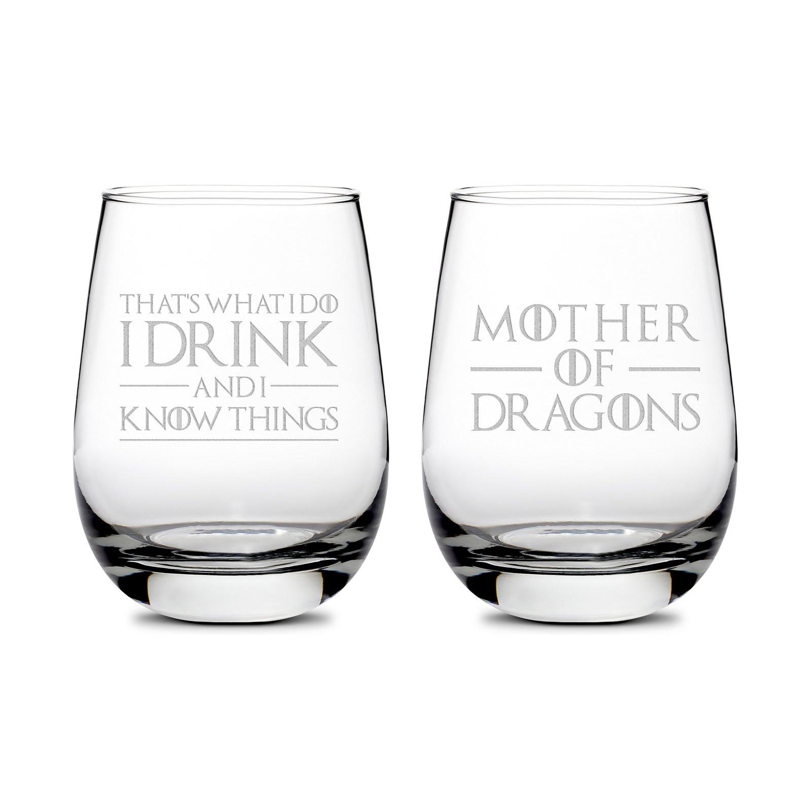 Premium Wine Glasses, Game of Thrones, I Drink and I Know Things, Mother of Dragons, 16oz (Set of 2), Laser Etched or Hand Etched