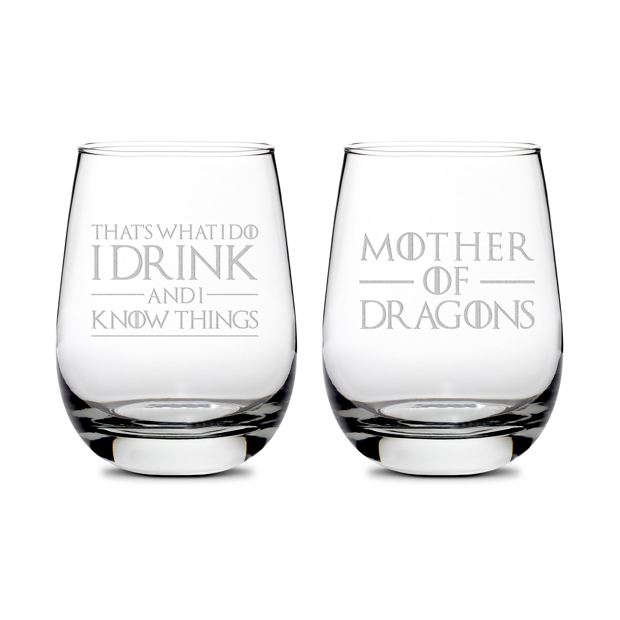 Premium Wine Glasses, Game of Thrones, I Drink and I Know Things, Mother of Dragons, 16oz (Set of 2), Laser Etched or Hand Etched