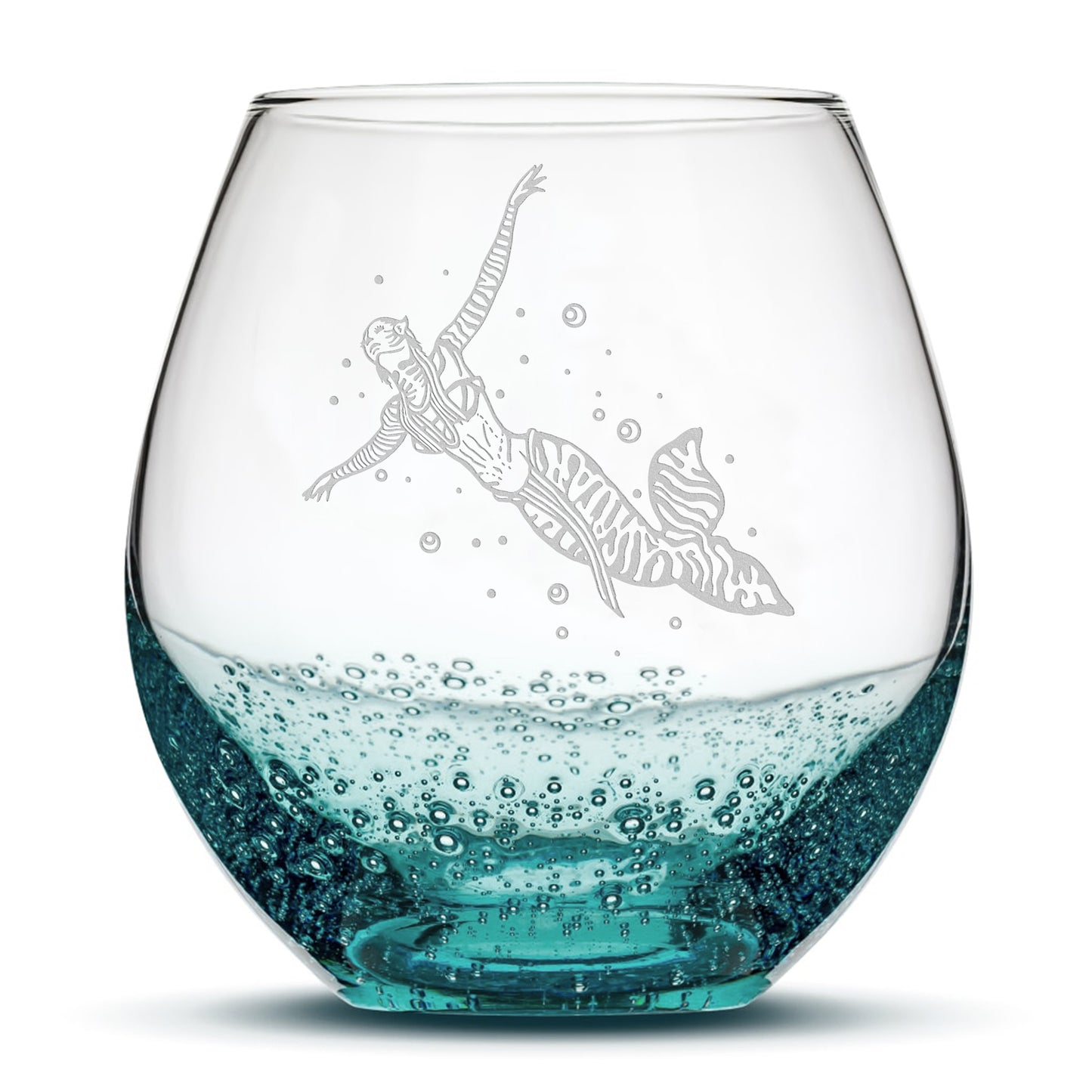 Bubble Wine Glass, Avatar Mermaid, Laser Etched or Hand Etched, 18oz