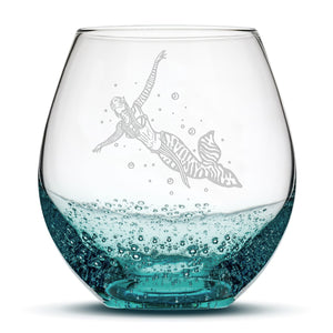 Bubble Wine Glass, Avatar Mermaid, Hand Etched, 18oz