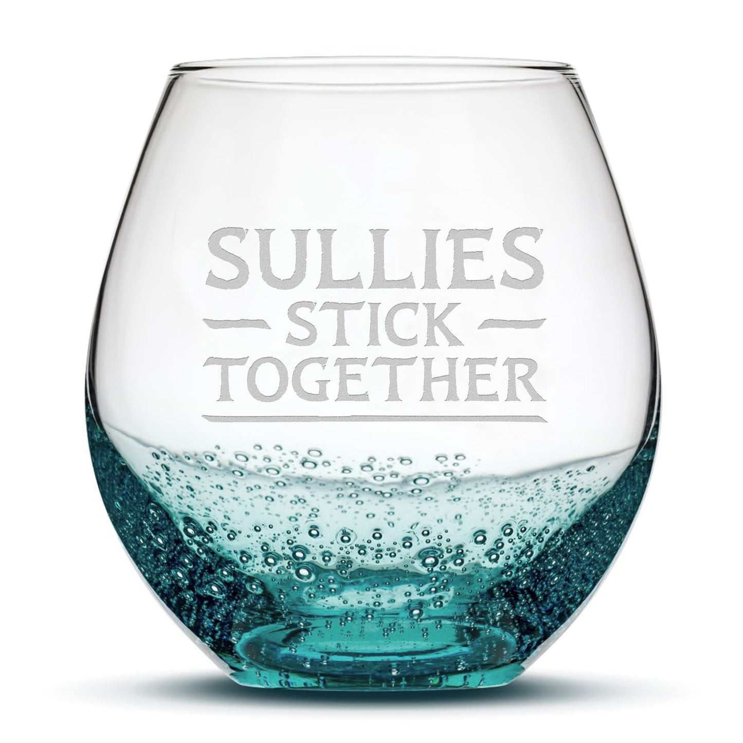 Bubble Wine Glass, Avatar Sullies Stick Together, Laser Etched or Hand Etched, 18oz