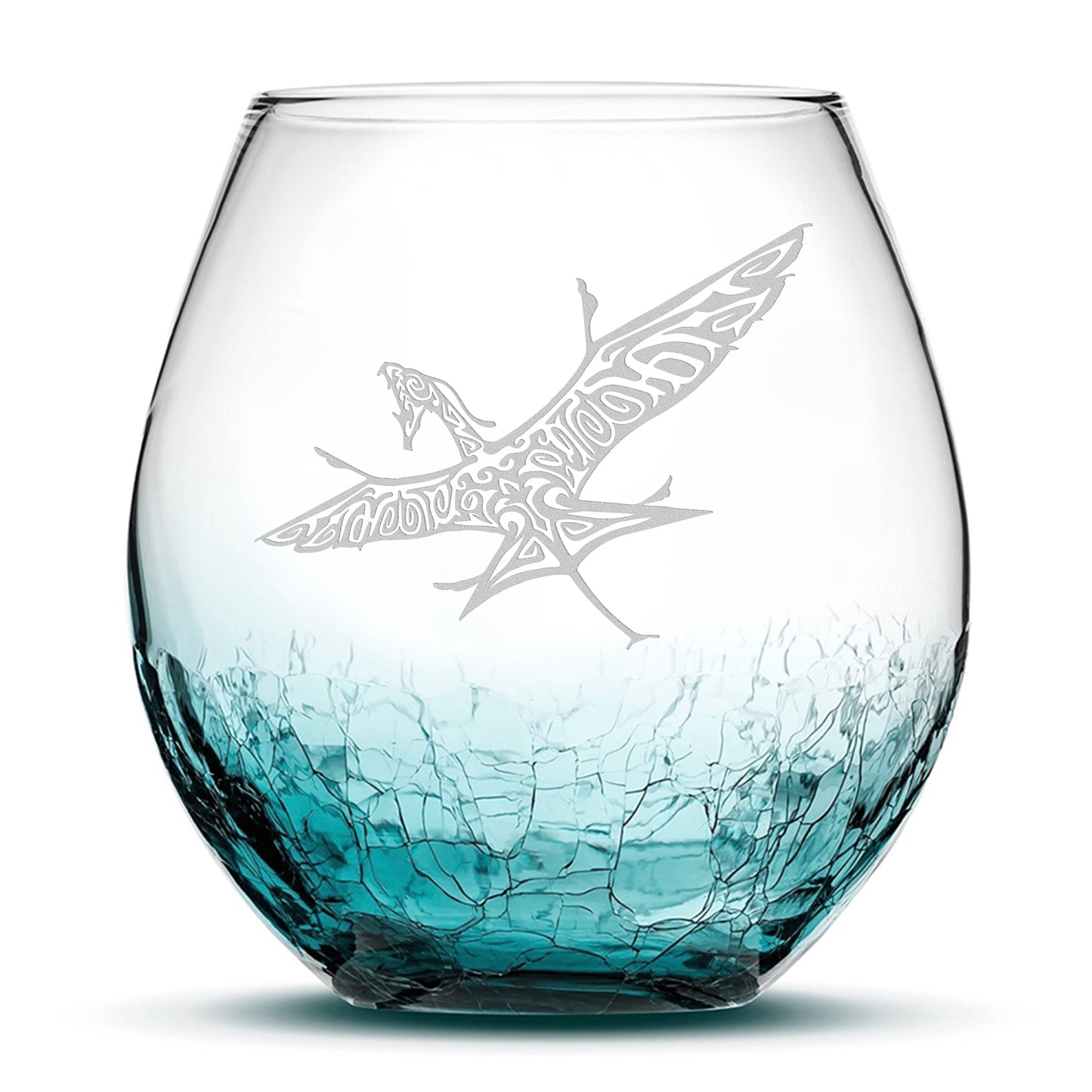Crackle Wine Glass, Avatar Banshee, Laser Etched or Hand Etched, 18oz