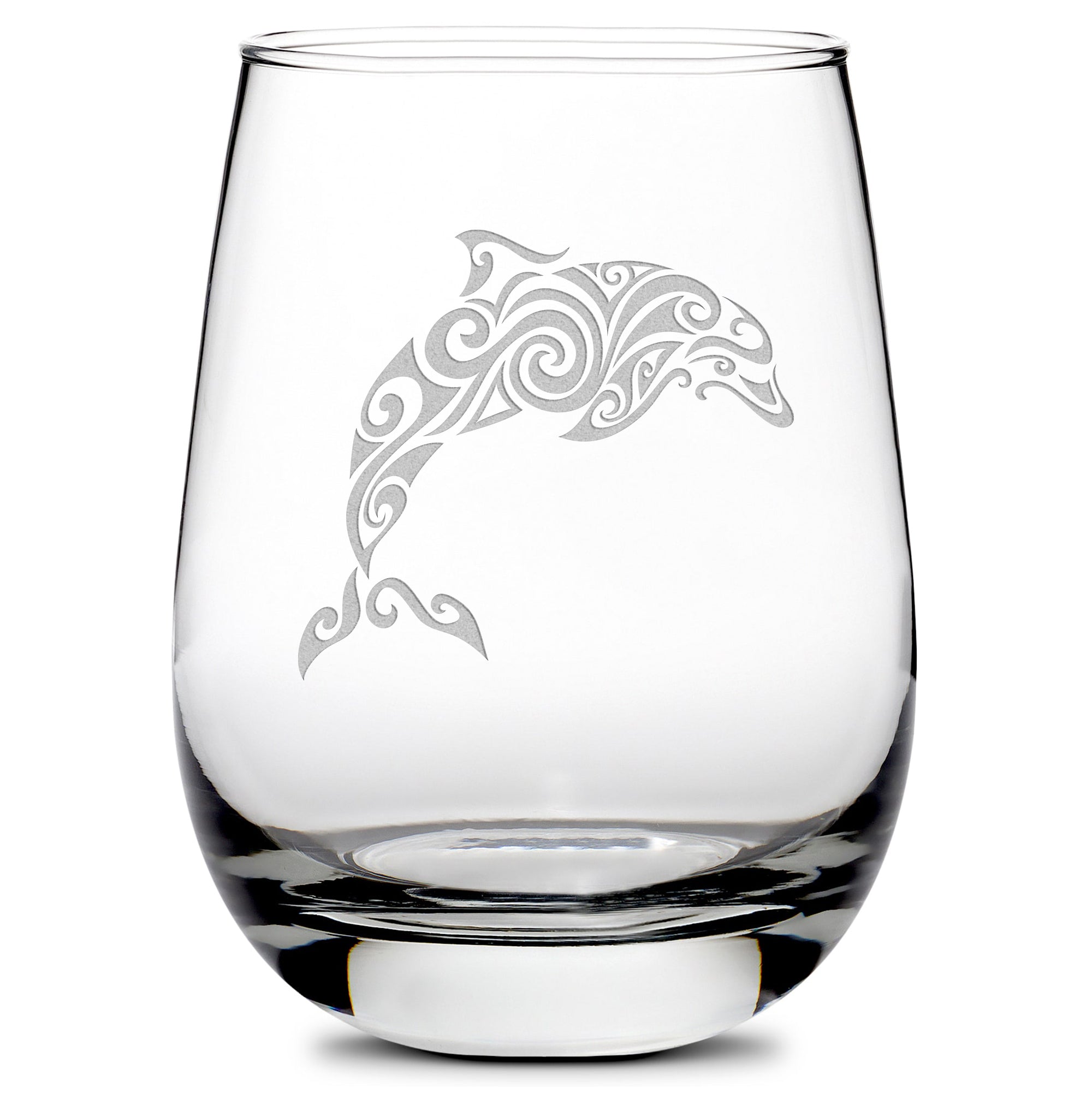 Premium Wine Glass, Dolphin Design, 16oz, Laser Etched or Hand Etched