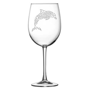 Premium Wine Glass, Dolphin Design, 16oz, Laser Etched or Hand Etched