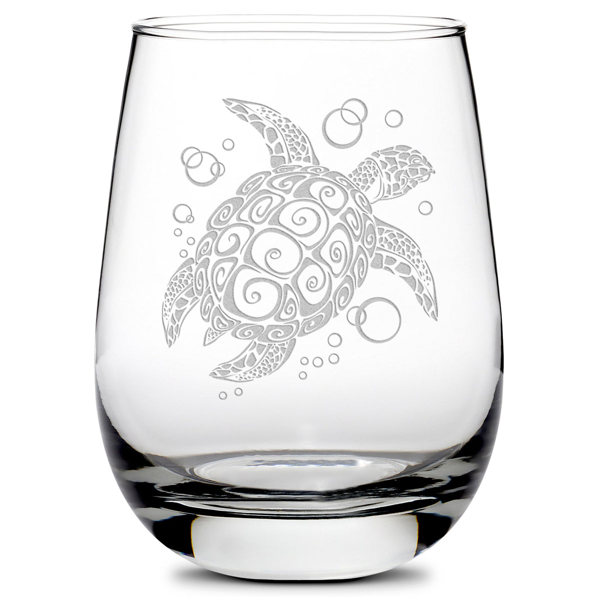 Premium Wine Glasses, Tribal Turtle, Dolphin, Shark, and Stingray (Set of 4), Laser Etched or Hand Etched