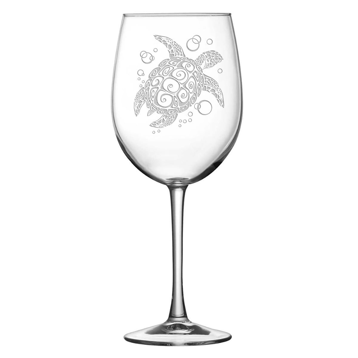 Premium Wine Glasses, Tribal Turtle, Dolphin, Shark, and Stingray (Set of 4), Laser Etched or Hand Etched