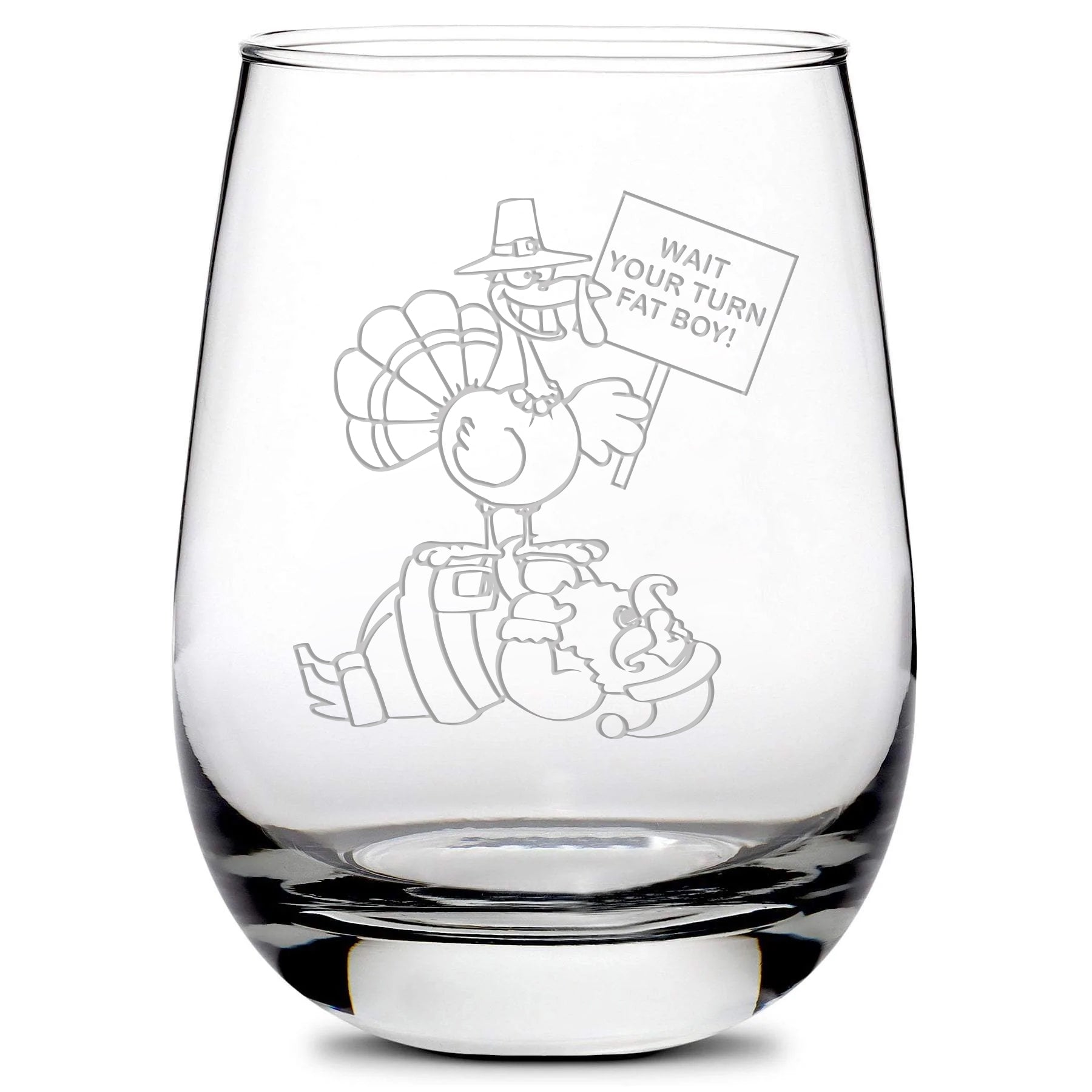Wait Your Turn, Premium Stemless Wine Glass, Hand Etched, Made in USA, 16oz