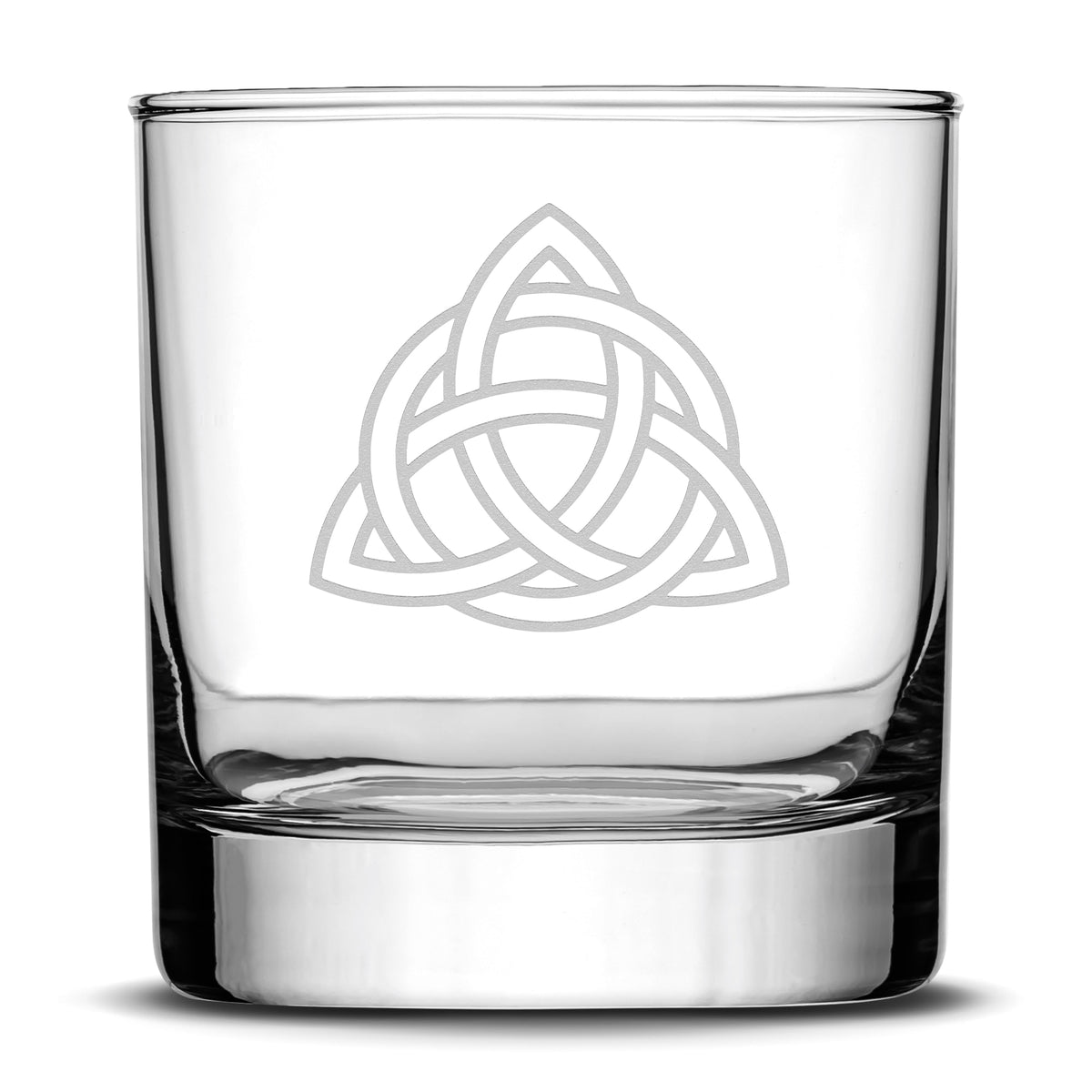 Premium Laser Etched or Hand Etched Whiskey Glass, Celtic Trinity, 11oz