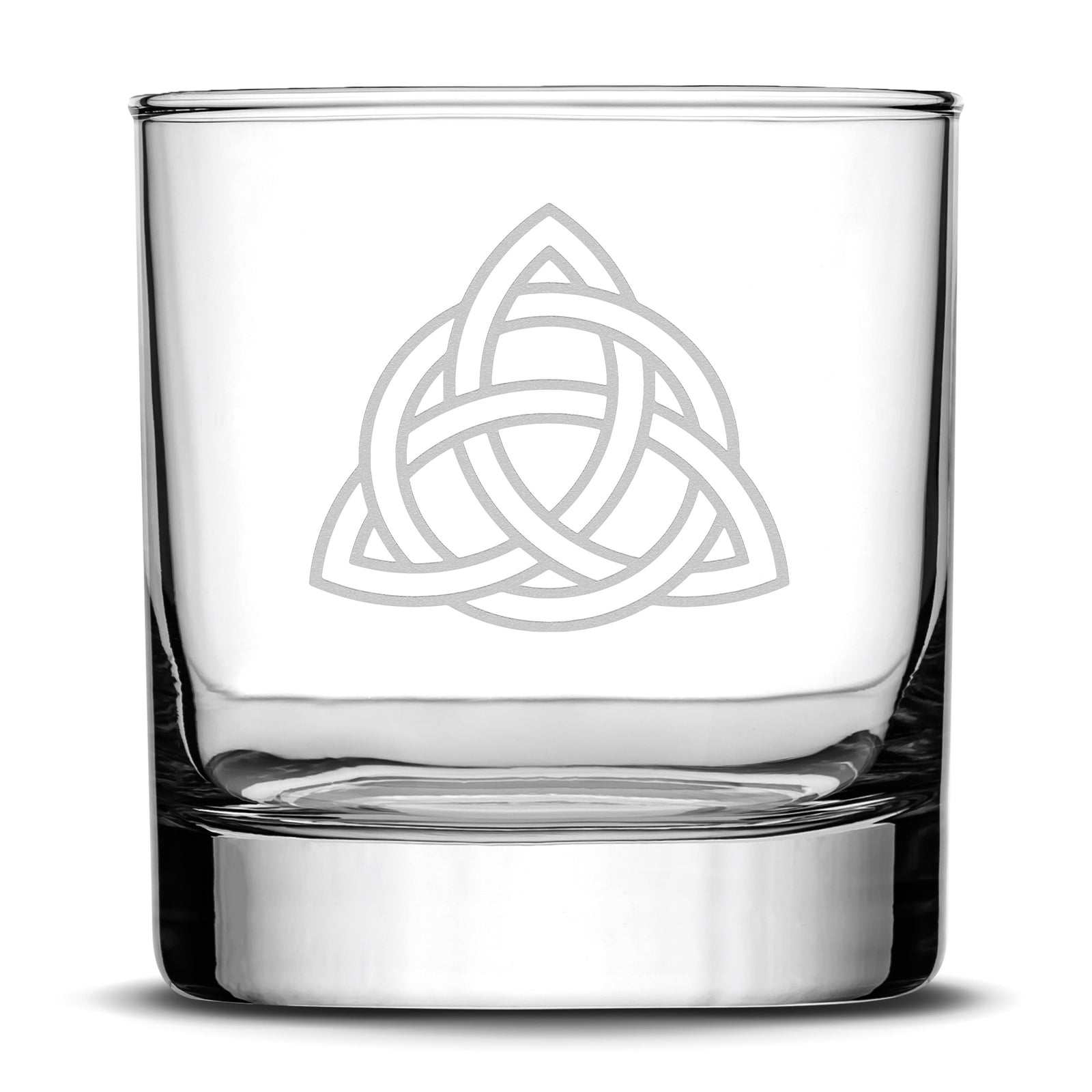 Premium Laser Etched or Hand Etched Whiskey Glass, Celtic Trinity, 11oz