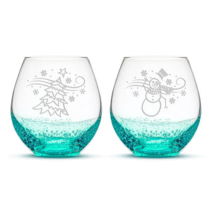 Bubble Wine Glasses, Windy Christmas, Set of 2