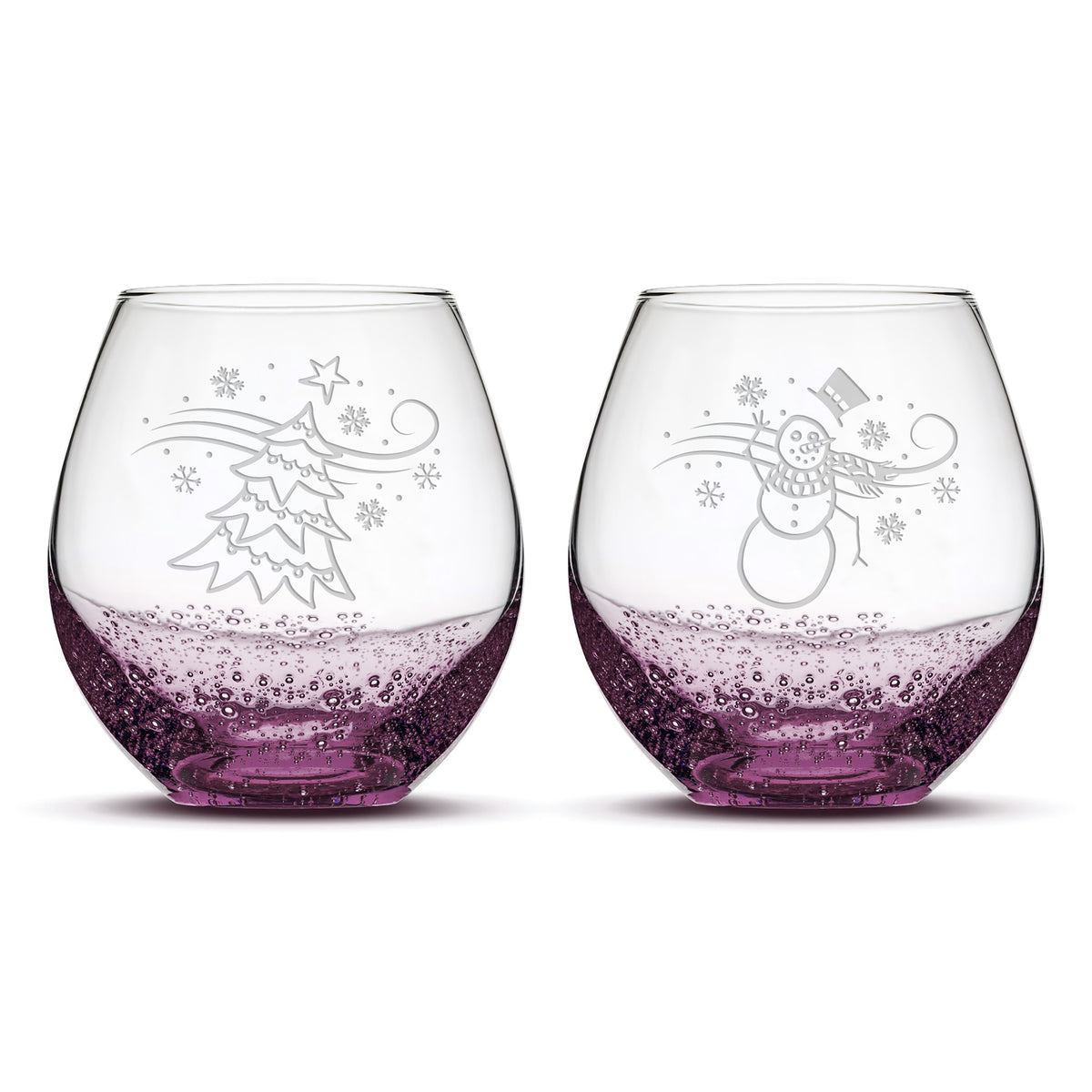 Bubble Wine Glasses, Windy Christmas, Set of 2