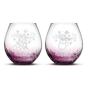 Crackle Wine Glasses, Windy Christmas, Set of 2