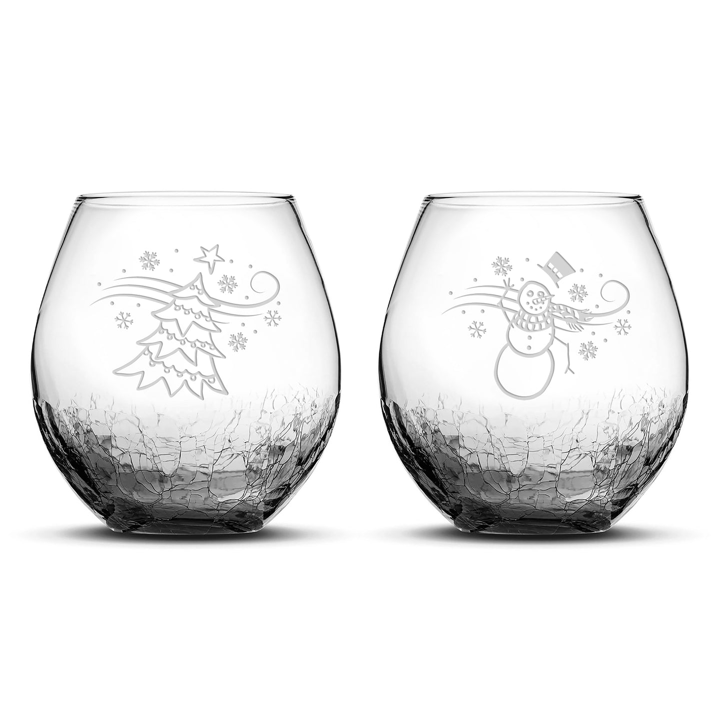 Crackle Wine Glasses, Windy Christmas, Set of 2