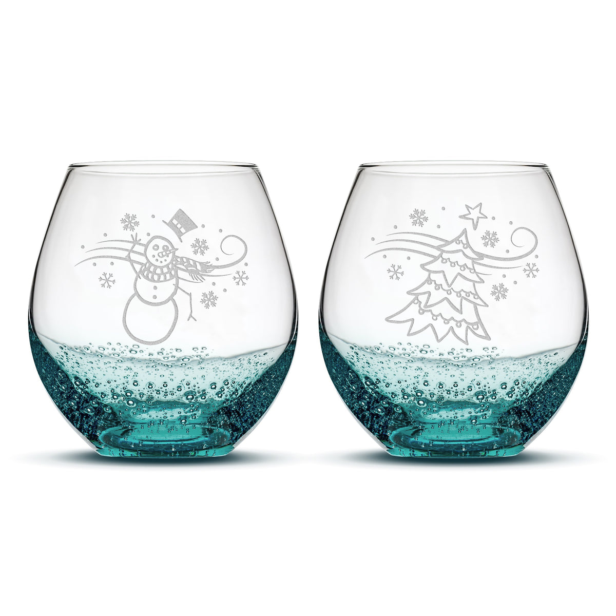 Bubble Wine Glasses, Windy Christmas, Set of 2