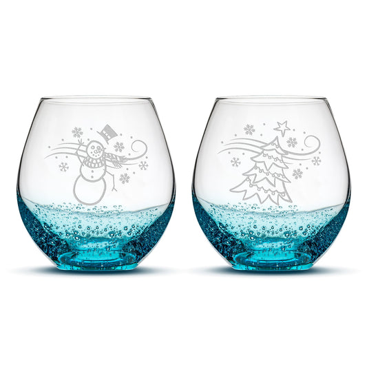 Bubble Wine Glasses, Windy Christmas, Set of 2